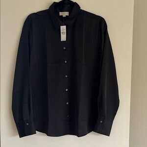 LOFT Classic Black Satin finish Collared Blouse